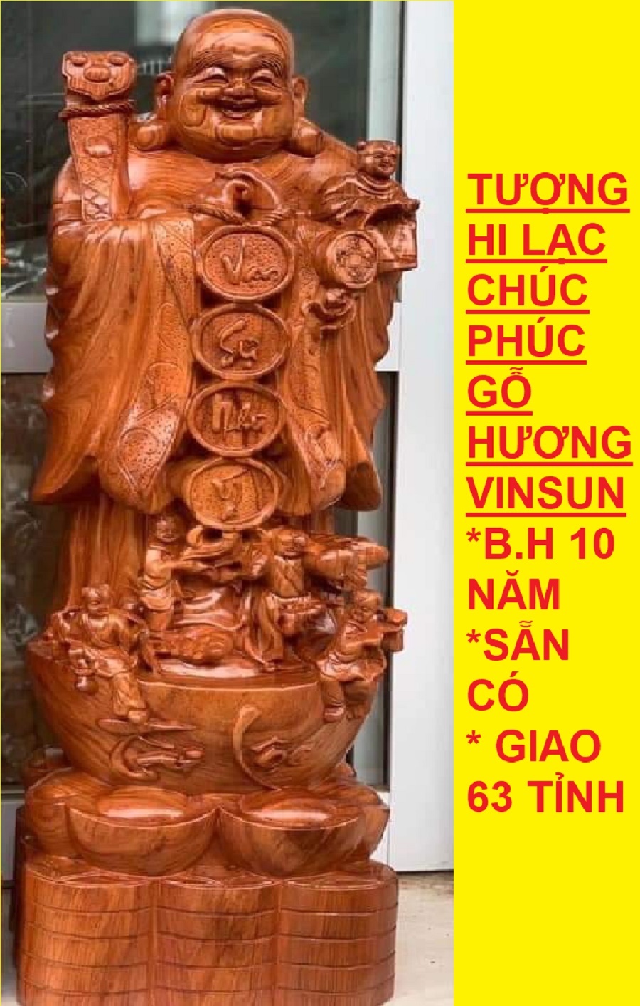 Tượng Di Lạc Chúc Phúc Gỗ Hương 600 mm VinSun