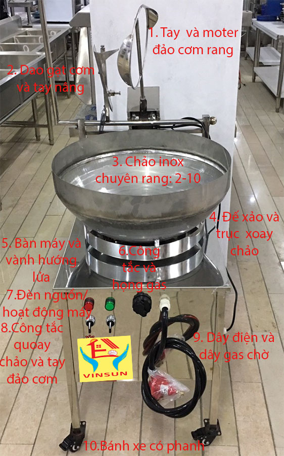 Máy Rang Cơm Tự Động Gas Điện Inox Bền Đẹp VinSun Cho10 Đĩa Cơm